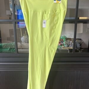 Neon Yellow Athletic Leggings with Side Pocket
